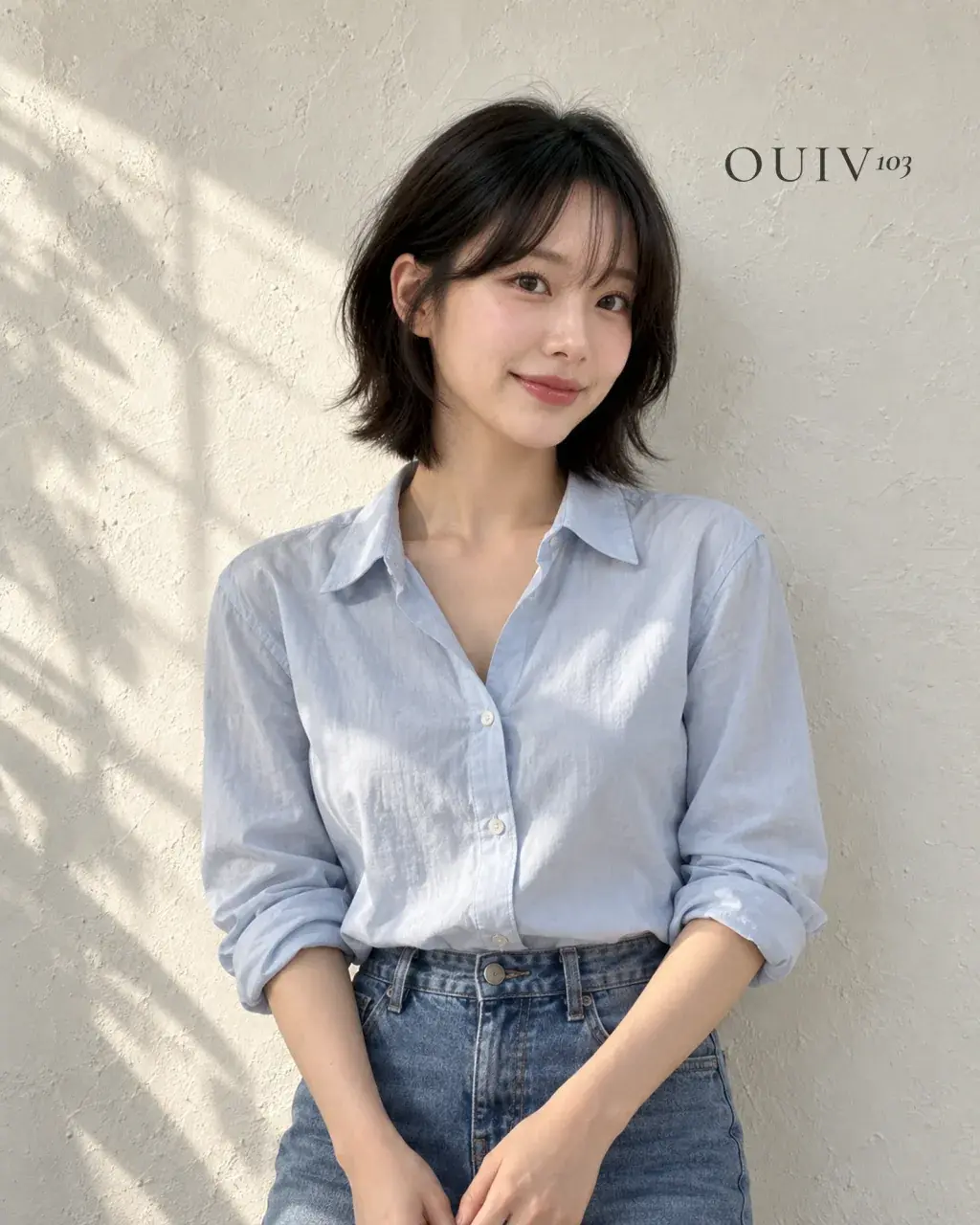 턱선 아래 길이에 층과 볼륨을 넣은 단발펌, 정면