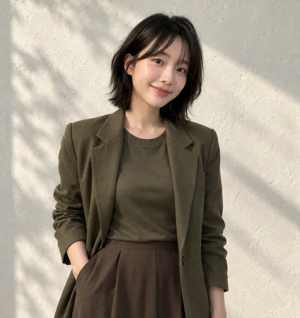 정수리부터 끝선까지 볼륨을 넣은 단발펌, 정면